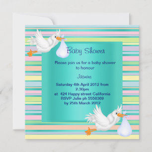 STRIPE STORK BLAUWGROEN BABY SHOWER INVITATIE KAART