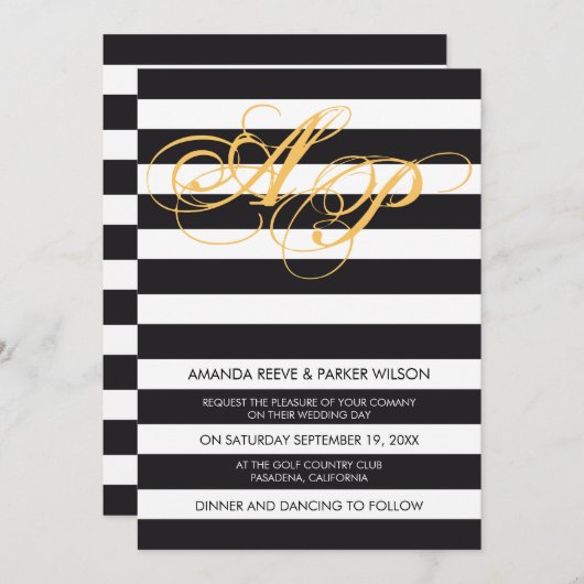 Stripe trouwuitnodiging sjabloon zwart-wit kaart (Voorkant / Achterkant)