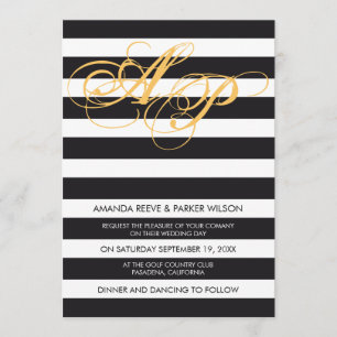 Stripe trouwuitnodiging sjabloon zwart-wit kaart