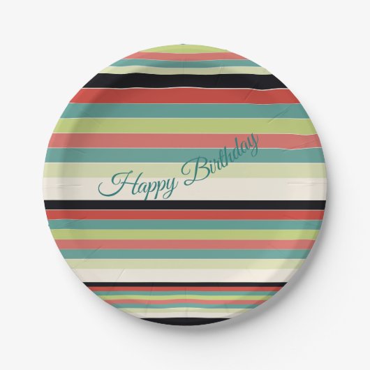 Stripe Verjaardagsfeest Papieren Borden Bordje (Voorkant)