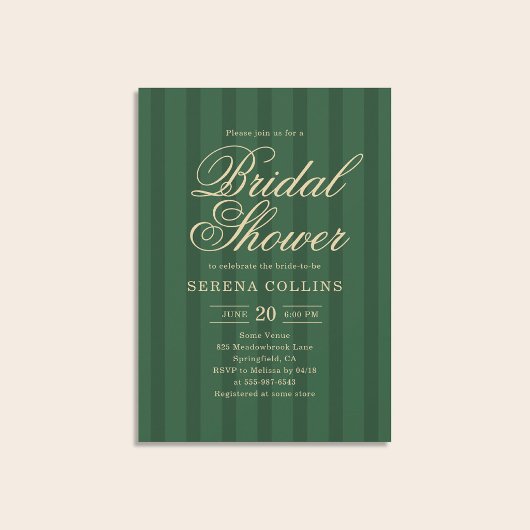 Stripe Vintage Groene Bruiloftsborrel Kaart