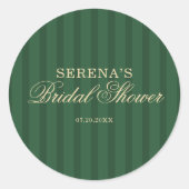 Stripe Vintage Script Groene Bruidsdouche Ronde Sticker (Voorkant)