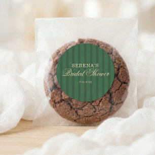 Stripe Vintage Script Groene Bruidsdouche Ronde Sticker