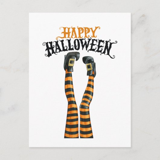 Stripe Witch Leg Tights Stocking Happy Halloween Feestdagenkaart (Voorkant)