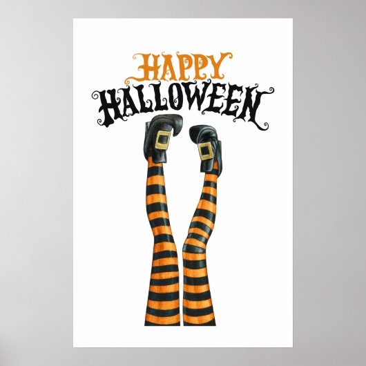 Stripe Witch Leg Tights Stocking Happy Halloween Poster (Voorkant)