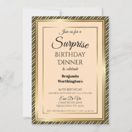Striped 60th Surprise Birthday Dinner Invitation Kaart