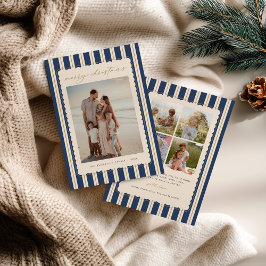 Striped and Scalloped Christmas Card with Photo Feestdagenkaart