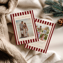 Striped and Scalloped Christmas Card with Photo Feestdagenkaart