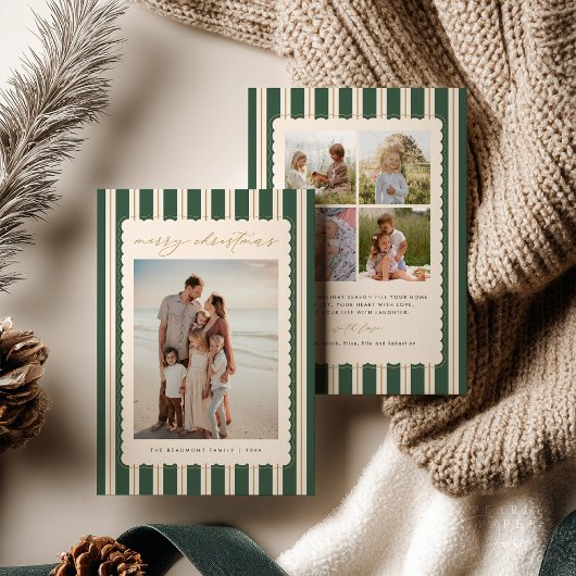Striped and Scalloped Christmas Card with Photo Feestdagenkaart