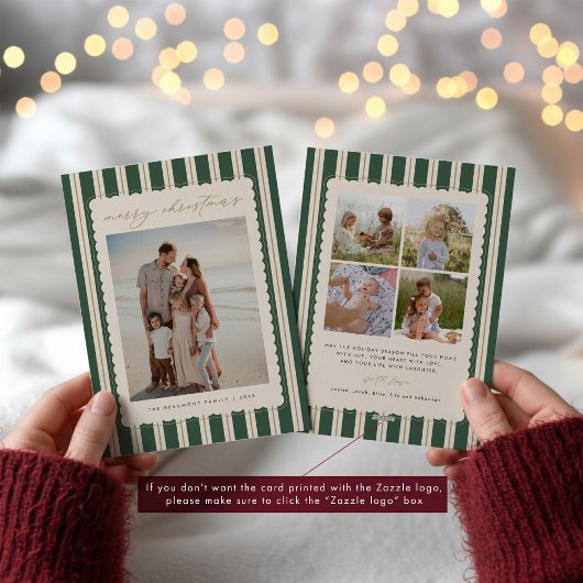 Striped and Scalloped Christmas Card with Photo Feestdagenkaart