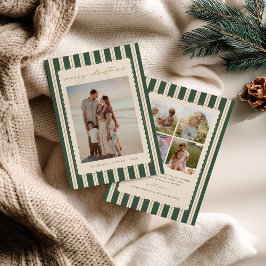 Striped and Scalloped Christmas Card with Photo Feestdagenkaart