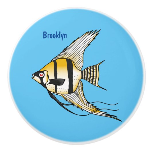 Striped angelfish cartoon illustratie keramische knop (Voorkant)