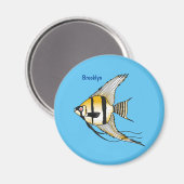 Striped angelfish cartoon illustratie magneet (Voorkant / Achterkant)