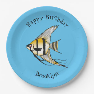 Striped angelfish cartoon illustratie papieren bordje