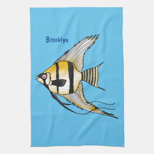 Striped angelfish cartoon illustratie theedoek