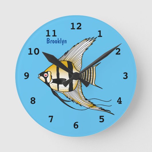 Striped angelfish cartoon ronde klok (Voorkant)