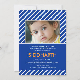Striped Annaprashan (First Rice) Blue Invitation Kaart