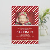 Striped Annaprashan (First Rice) in Red Invitation Kaart (Staand voorkant)