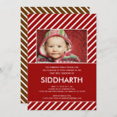 Striped Annaprashan (First Rice) in Red Invitation Kaart (Voorkant / Achterkant)