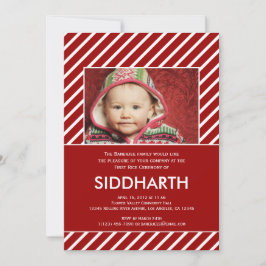 Striped Annaprashan (First Rice) in Red Invitation Kaart