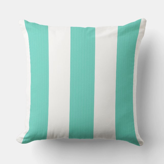 Striped Aqua en White Indoor Buitenkussen (Voorkant)