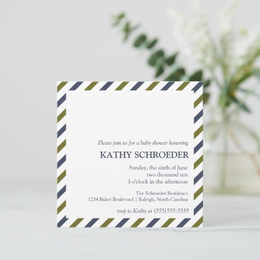Striped Baby shower Invitation Sjabloon Kaart (Staand voorkant)