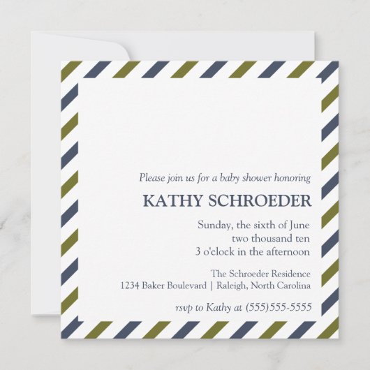 Striped Baby shower Invitation Sjabloon Kaart (Voorkant)