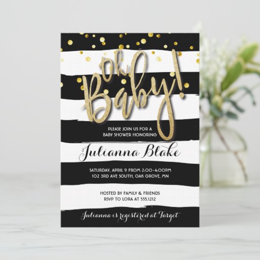 Striped Baby shower Moderne Waterverf Uitnodiging (Staand voorkant)