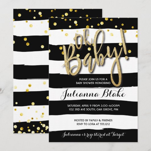 Striped Baby shower Moderne Waterverf Uitnodiging (Voorkant / Achterkant)