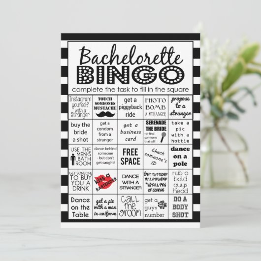 Striped Bachelorette Bingo, partijspel, uitdaging Kaart (Staand voorkant)