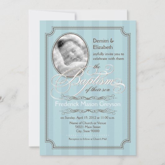 Striped Baptism Invitation (Bleek blauw) Kaart (Voorkant)