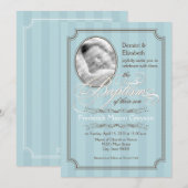 Striped Baptism Invitation (Bleek blauw) Kaart (Voorkant / Achterkant)