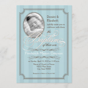 Striped Baptism Invitation (Bleek blauw) Kaart
