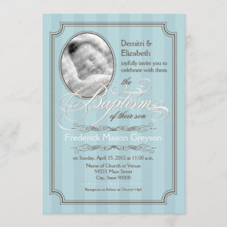 Striped Baptism Invitation (Bleek blauw) Kaart
