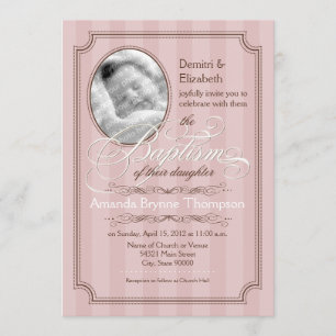 Striped Baptism Invitation (Bleek roze) Kaart