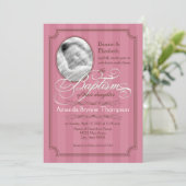 Striped Baptism Invitation (Donkerroze) Kaart (Staand voorkant)