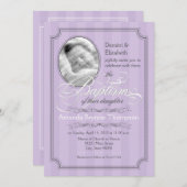 Striped Baptism Invitation (Lavender) Kaart (Voorkant / Achterkant)