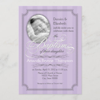 Striped Baptism Invitation (Lavender) Kaart