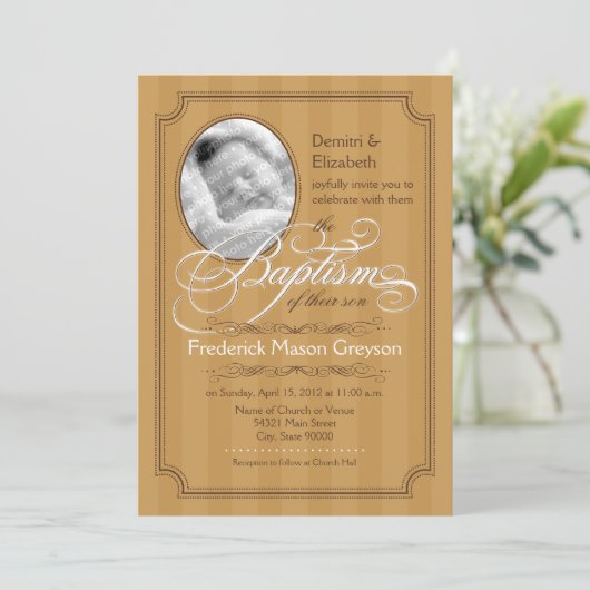 Striped Baptism Invitation (pompoen) Kaart (Staand voorkant)