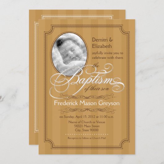 Striped Baptism Invitation (pompoen) Kaart (Voorkant / Achterkant)