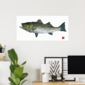 Striped Bass Gyotaku Open Edition Poster (Thuiskantoor)