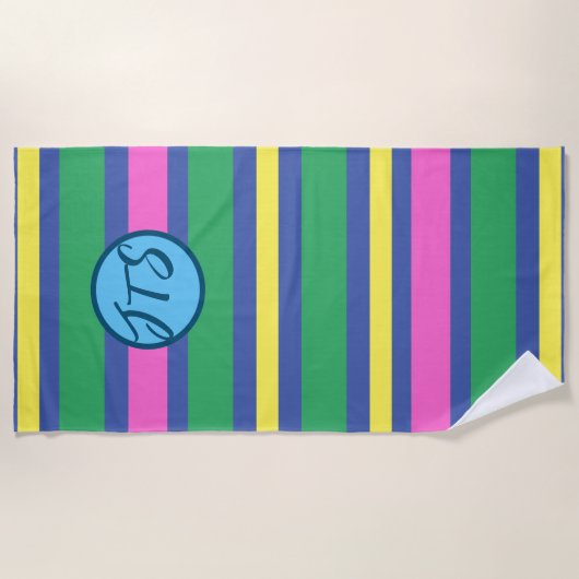 Striped Beach Towel with Gepersonaliseerd Monogram Strandlaken (Voorkant)