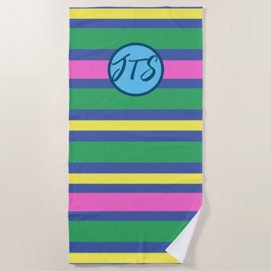 Striped Beach Towel with Gepersonaliseerd Monogram Strandlaken (Voorkant)