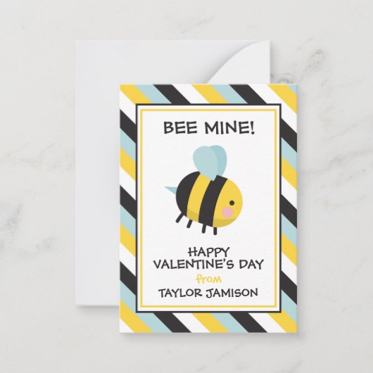 Striped Bee Mine Valentijnse klaslokaalkaarten Notitiekaartje (Voorkant)