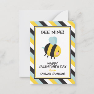 Striped Bee Mine Valentijnse klaslokaalkaarten Notitiekaartje