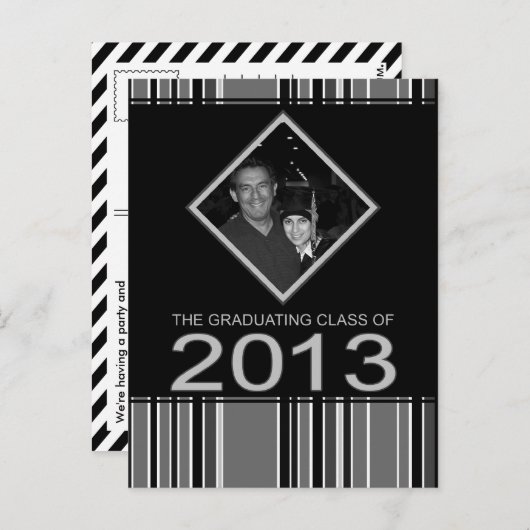 striped bekendmaking afstuderen 2013 uitnodiging briefkaart (Voorkant / Achterkant)
