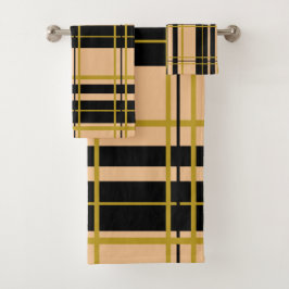Striped Black en Roos Gold Bad Handdoek