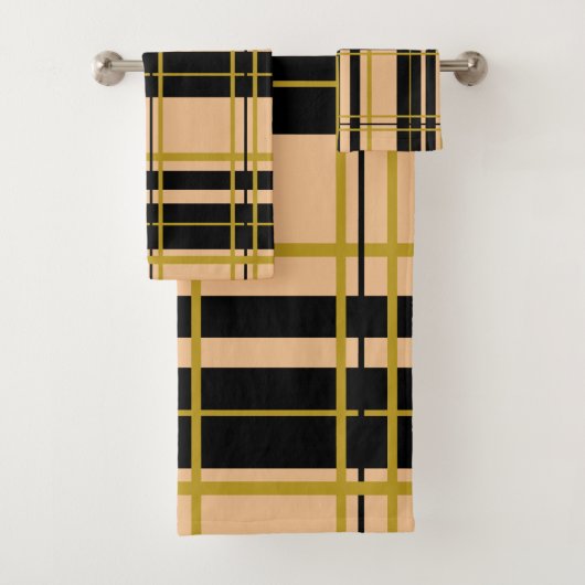 Striped Black en Roos Gold Bad Handdoek (Insitu)
