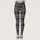 Striped Black Pink Green Mode Fabric Monogram zwar Leggings (Voorkant)