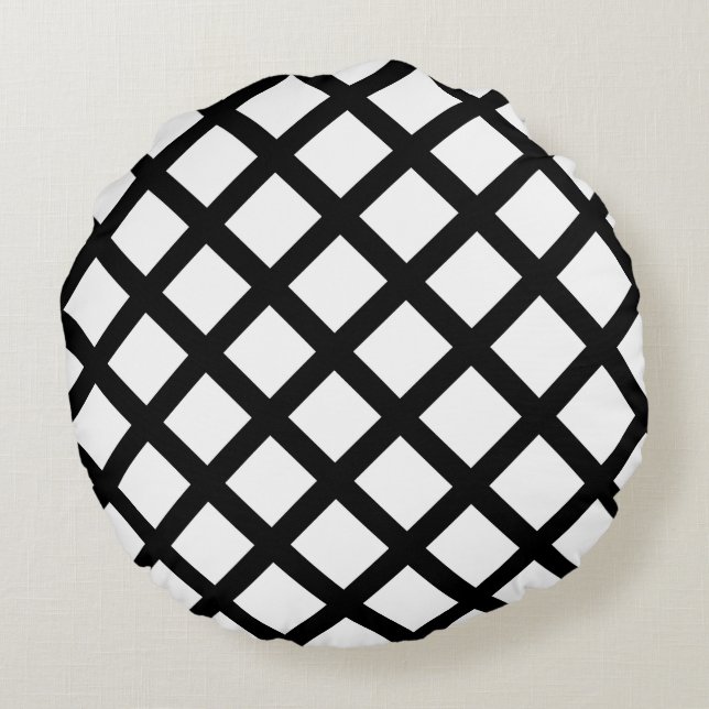 Striped Black White — aangepast Sierkussen Rond Kussen (Achterkant)